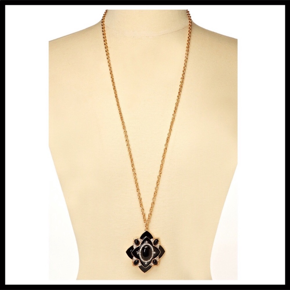 OLIVIA WELLES LONG BLACK PAVE CRYSTAL NECKLACE A2C - Picture 7 of 8